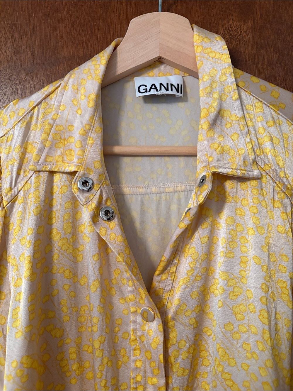 Ganni Cream and Yellow Floral Button-Front Blouse - Picture 2 of 8